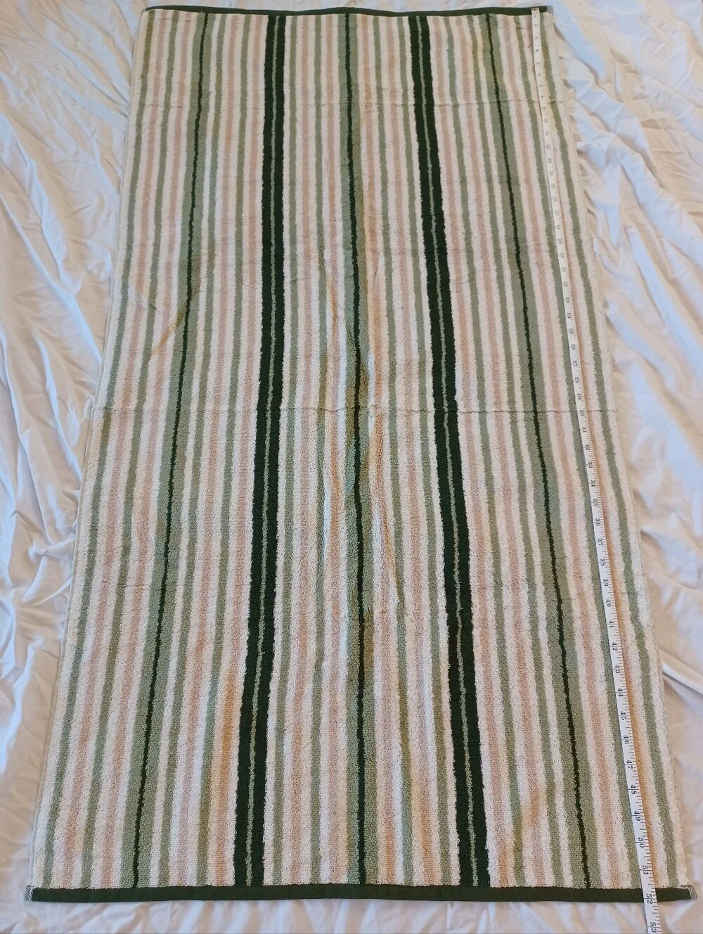 NWT 2 PIECE SET The Big One Bath Towel 100% Cotton Green White Tan Stripes 52x27